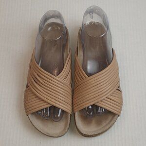 Loeffler Randall Petra Beige Strappy Crisscross Leather Slip On Sandals
